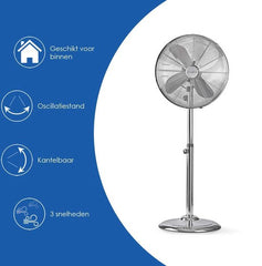 Nedis Staande Ventilator - Diameter: 400 mm - 3-Snelheden - Zwenkfunctie - 50 W - Verstelbare hoogte - Chroom