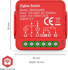 Nedis SmartLife inbouwmodule - Dubbele schakelaar - 2 x 100 W - Kroonsteen - App beschikbaar voor: Android / IOS
