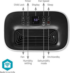 Nedis SmartLife Luchtontvochtiger - Wi-Fi - 20 l/Dag - Ontvochtiging / Continu / Was drogen / Ventilatie - Android / IOS - Regelbare hygrostaat - 195 m³/h