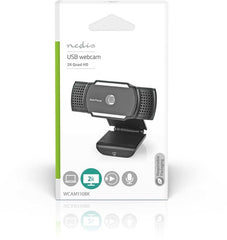 Nedis Webcam – 2k Full HD – Autofocus – Microfoon – Cover – Zwart