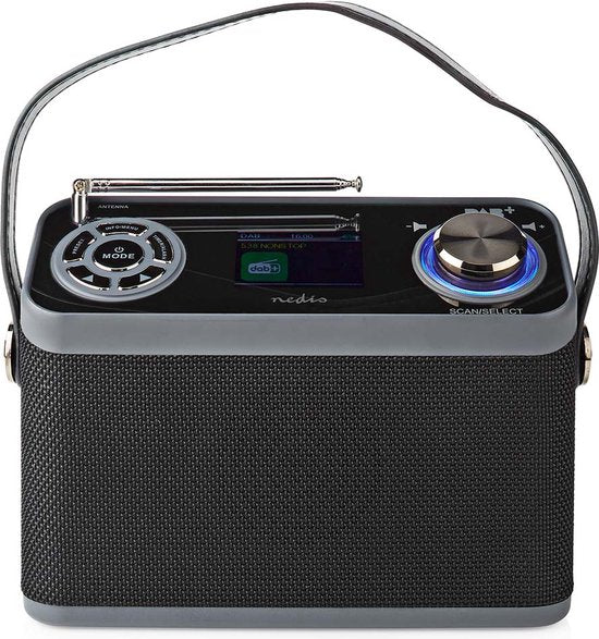 Nedis DAB+ Radio - Tafelmodel - DAB+ / FM - 2.40 " - Kleurenscherm - Batterij Gevoed / Netvoeding - Digitaal - 24 W - Bluetooth - Koptelefoonoutput - Wekkerfunctie - Slaaptimer - IP20 - Handvat - Zwart