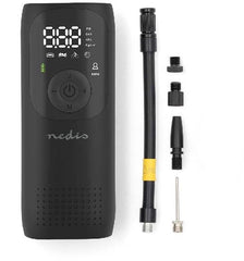 Nedis Draagbare Compressor – Luchtpomp met Zaklamp – Oplaadbaar – Auto tot Bal – Digitaal – 4 Mondstukken – 4000 mAH – Zwart