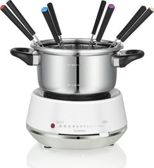 Melissa Fondue set - Elektrische Fondue 8 personen - 2 liter - 1200W - Met Sausring en 8 Vorken - 16310230 - Wit RVS