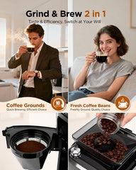 Aigostar Savor - Koffiezetapparaat met Bonenmaler - 1.5L - 12 Kopjes - Digitaal Display - Warmhoudfunctie - 24u Timer - 1400W - Zwart