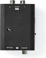 Nedis Digitale Audioconverter - 2-wegs - Ingangen audio / video / data: 1x S/PDIF (RCA) Female / 1x Toslink Female - Uitgangen audio / video / data: 2x RCA Male - Manueel - Zwart