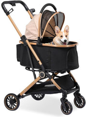 COMHOMA - Hondenbuggy Klapbaar 25 kg - 360° Draaibaar 4-in-1 - Goud
