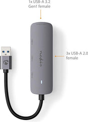 Nedis USB-Hub - USB-A Male - 4x USB A Female - 4-Poorts poort(en) - USB 2.0 / USB 3.2 Gen 1 - USB Gevoed