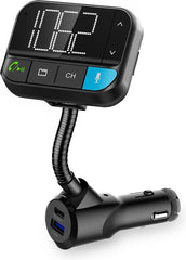 Nedis FM-Audiotransmitter voor Auto - Zwanenhals - Handenvrij bellen / Luidsprekerfunctie - 2.00 " - Zwart-Wit Scherm - Bluetooth - PD 20 W / QC 3.0 - Snelladen - Bass boost - Google Assistant / Siri