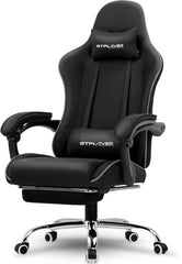 GTPLAYER Gamingstoel 135° verstelbaar, ergonomisch, met uitschuifbare voetsteun - Zwart stof