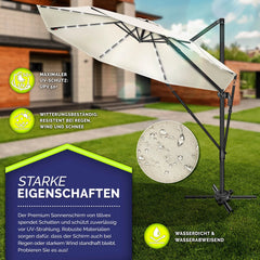 tillvex® Premium Aluminium Parasol Ø300 cm Beige + Hoes & Windbescherming | Zweefparasol, 6-voudig verstelbaar met slinger | Tuinparasol, 360° draaibaar, kantelbaar | Parasol met slinger, UV50+, Groot, Waterdicht