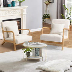 Fauteuil met armleuning - Relaxfauteuil - Relaxstoel - Massief hout - Wit - U-MAX