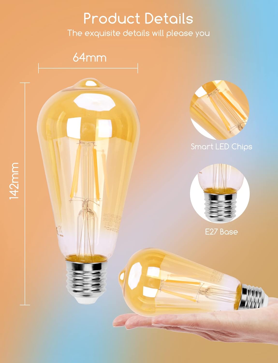 Aigostar LED Gloeilamp - Dimbaar - 6W - E27 - 4 Stuks