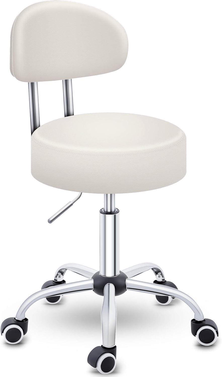 Zadelkruk - Kruk op wielen - Rolkruk - Draaikruk - Met rugleuning - Wit - TRESKO