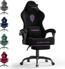 FERGHANA Gamingstoel van fluweelstof - 52 cm breder zitkussen, vuurborduurwerk, ergonomische gamingstoel met hoge rugleuning en voetensteun | Computerstoel met massagefunctie en lendensteun voor volwassenen, zwart