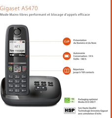 Gigaset AS470A Duo DECT-telefoon nummerweergave, zwart