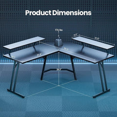 Gaming bureau - Gaming desk - Hoekbureau - 130x130 cm - Zwart