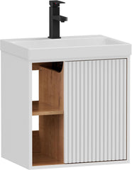 UEV Wastafel met onderkast, hangend, 50 cm, kleine wastafel met kraan, wastafelonderkast hangend, wastafel voldoende opbergruimte, badkamermeubelset voor badkamer, wit
