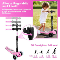 Kinderstep - 3 wielen - Kinder step jongens - LED Wielen - Verstelbaar - Roze - YOLEO