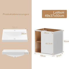 UEV Wastafel met onderkast, hangend, 50 cm, kleine wastafel met kraan, wastafelonderkast hangend, wastafel voldoende opbergruimte, badkamermeubelset voor badkamer, wit