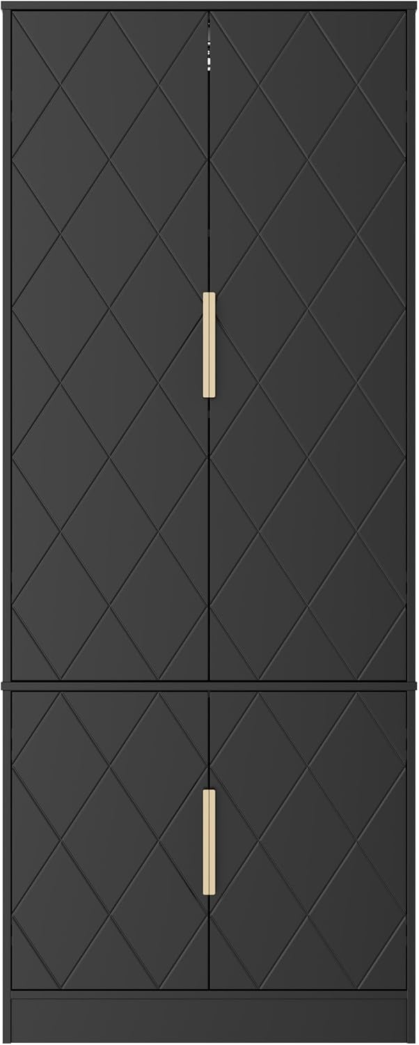 UEV Hoge kast met 4 deuren, keukenkast, badkamerkast, multifunctionele kast, archiefkast met verstelbare plank, veelzijdig inzetbaar voor kantoor, hal, keuken, bijkeuken, 60 x 30 x 150 cm, zwart