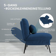 COMHOMA Futon Slaapbank met slaapfunctie, overtrek met verstelbare rugleuning, van stof, donkerblauw