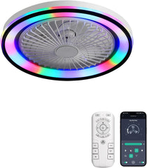 Sofucor Plafondventilator met verlichting en afstandsbediening, 45,7 cm (18 inch), slimme plafondventilator, laag profiel, RGB LED plafondventilator, vlakke plafondventilator