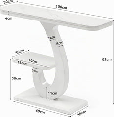 Tribesigns Smalle consoletafel, wit, 100 cm, moderne haltafel met marmerlook, tafelblad en legplank, banktafel voor entree, hal, woonkamer, achter de bank, foyer