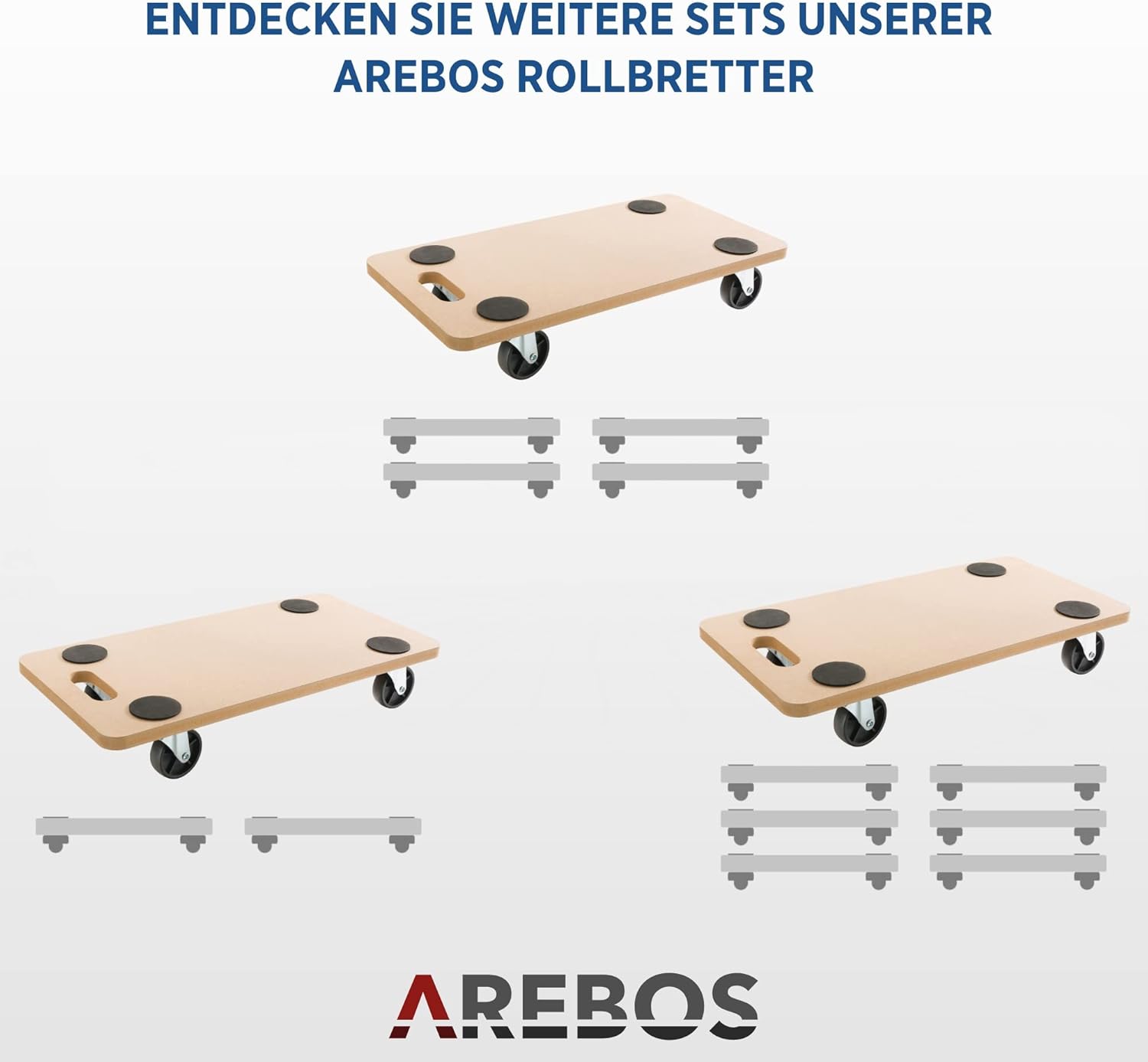 Arebos Rolplank, 2 stuks, draagvermogen tot 200 kg, incl. rubberen pads, transportroller, meubelroller, transporthulp voor verhuizing, meubeltransport