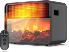 Teendow PTC Keramische ventilatorkachel met 3D-vlameffect, 1500 W turbo, 800 W energiebesparende modus, natuurlijke wind, oververhittings- en kantelbeveiliging, fluisterstil voor slaapkamer en