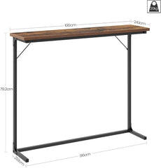 Hzuaneri 01201BCT Consoletafel, smalle banktafel, entreetafel, accenttafel, industrieel, eenvoudige montage, voor woonkamer, entree, 24 x 80 x 100 cm, rustiek bruin en zwart