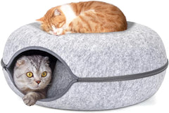 Nobleza Kattenmand, kattendonuttunnel, kattentunnel van vilt met wasbaar kussenovertrek, knuffelbed en grote knuffelhol, 60 x 60 x 26 cm, kattenmand, grijs