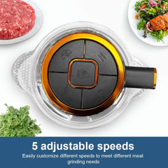 SPZTJK Foodprocessor, elektrische hakmolen met 5 snelheden, groentehakker en vleesmolen - 2 kommen (roestvrij staal van 240 ml + glazen kom van 240 ml), 300 W, 2 sets van 4 messen met twee niveaus voor groenten/fruit/vlees