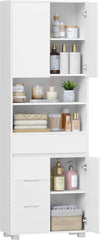 Hzuaneri Badkamerkast, hoge badkamerkast met verstelbare plank, commode met 4 laden en 3 kastdeuren, keukenkast, modern, voor woonkamer, badkamer, 30 x 60 x 190 cm, wit SC15503X