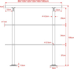Roestvrij stalen trapleuning, trapleuning, voor binnen en buiten, roestvrijstalen leuning, buitenleuning met 2 dwarsstaven, voor trappen, balustrade, balkon, tuin (80 cm, met 2 dwarsstaven)