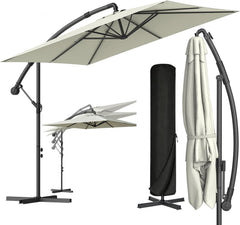 Verdego Parasol met standaard, zweefparasol, rechthoekig, Ø 350 cm, tuinparasol met zwengel, beschermhoes, uv-bescherming, winddicht, waterafstotend, aluminium, marktparasol, 360° draaibaar