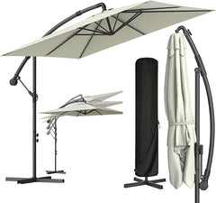 Verdego Parasol met standaard, zweefparasol, rechthoekig, Ø 350 cm, tuinparasol met zwengel, beschermhoes, uv-bescherming, winddicht, waterafstotend, aluminium, marktparasol, 360° draaibaar