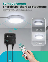 Aigostar Plafondlamp op zonne-energie, voor buiten, 35 W, led-plafondlamp op zonne-energie, met afstandsbediening, energieopslagbox, IP65 waterdicht, instelbaar 6500 K, solarlampen voor binnen met 8 m