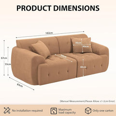 COMHOMA 2-zitsbank, 180 x 86 x 40 cm, vloerbank, bank met rugleuning, kussen en armleuningen, moderne stoffen bank voor woonkamer, appartement, kantoor, geen montage nodig, bruin