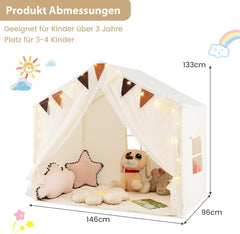 COSTWAY Speelhuis voor kinderen, indoor, kindertent met mat en verlichting, speeltent voor kinderen, prinsessenspeelhuis, kinderkamerdecoratie, tent voor jongens en meisjes vanaf 3 jaar