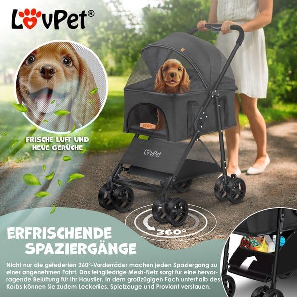 LOVPET® Hondenbuggy 2in1 Huisdieren - Wandelwagen - Zwart