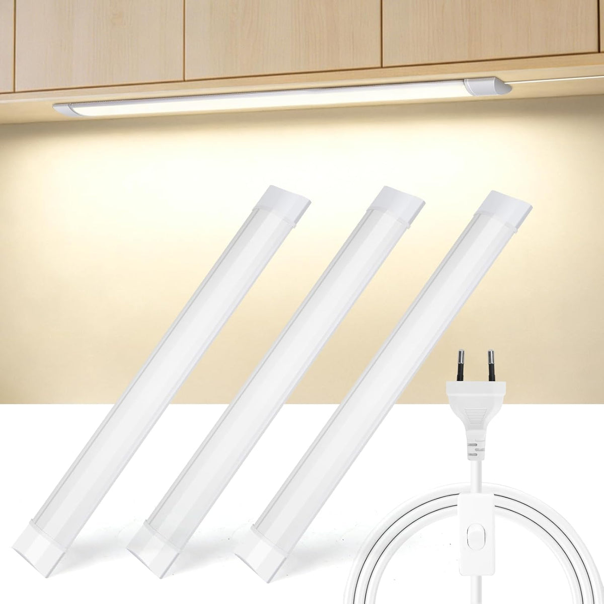 Aigostar Onderbouwlamp, keuken, led, 60 cm, superhelder, 2500 lm, natuurlijk wit 4000 K, breedte 7,5 cm, kastverlichting, eenvoudige installatie, geschikt voor keukens, badkamer en slaapkamer, set van 3 stuks