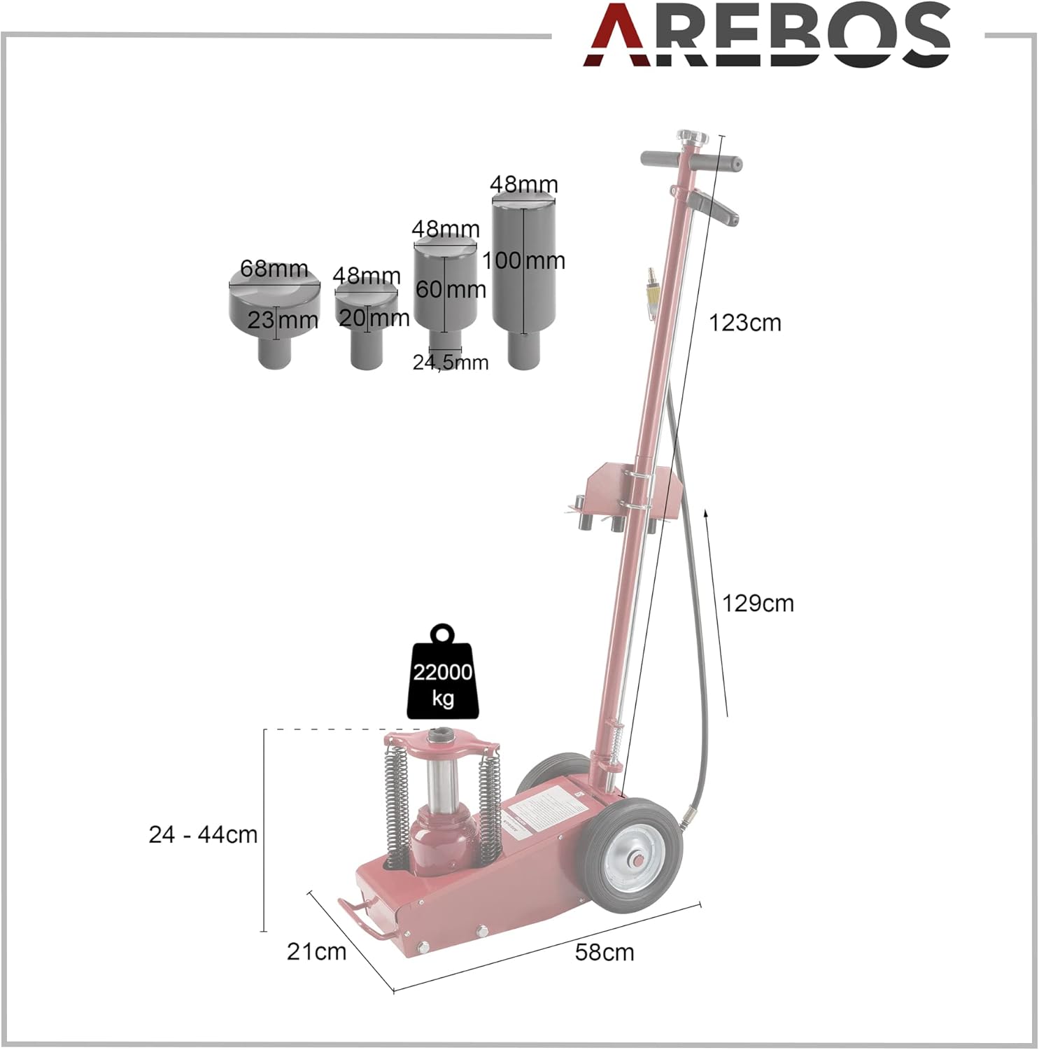 Pneumatische Krik - Hydraulische krik - draagkracht 22T - Arebos