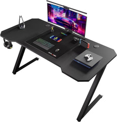 GTPLAYER Gamingtafel, gamingbureau, 120 x 60 cm, pc-tafel, gamertafel met koolstofvezeloppervlak, stabiele computertafel met hoofdtelefoonhaak, zwart