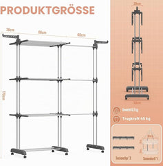 Wasrek inklapbaar - Droogrek - Droogtoren - Wastoren - staand - Grijs - ST