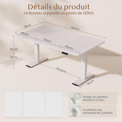 FLEXISPOT QB2 Elektrisch verstelbaar bureau met 2 motoren, 140 x 70 cm, in hoogte verstelbaar, zit-sta-functie, smartpanel met 4 geheugenposities en anti-botsingssysteem (Wit + Wit, 140 x 70 cm)