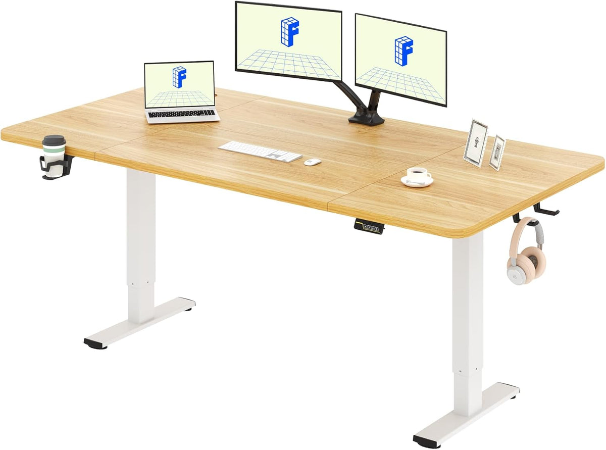 Zit sta bureau - Elektrisch - Verstelbaar - 160x60 cm - Wit/Bruin - QE1M - FLEXISPOT
