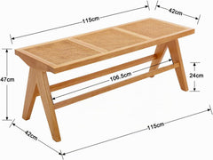 Ya-Home Eettafelbank, rotan zitbank met massief houten poten, ademende entree, eetkamerbank, keukenbank zonder rugleuning, voor eetkamer/balkon/hal, geel