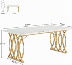 Tribesigns Bureau, computertafel, 160 x 80 x 75 cm, moderne pc-tafel, werktafel, eettafel met goudkleurige poten, voor thuiskantoor, thuis, bureau, vergadertafel, wit en goud