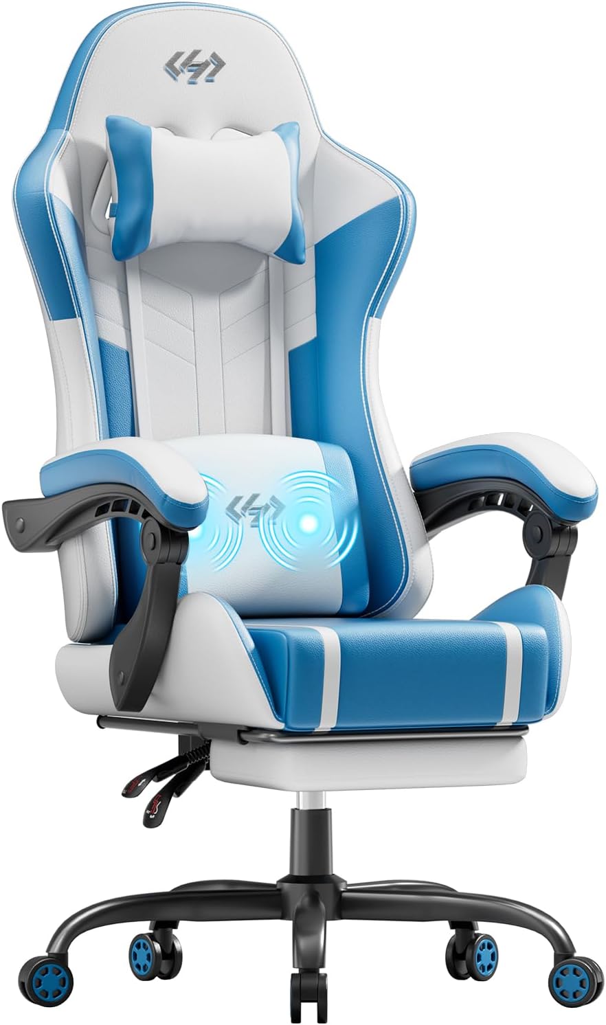 Ergonomische Bureaustoel -  Office Chair - Gamestoel - Volwassenen - Wit/Blauw - HLDIRECT