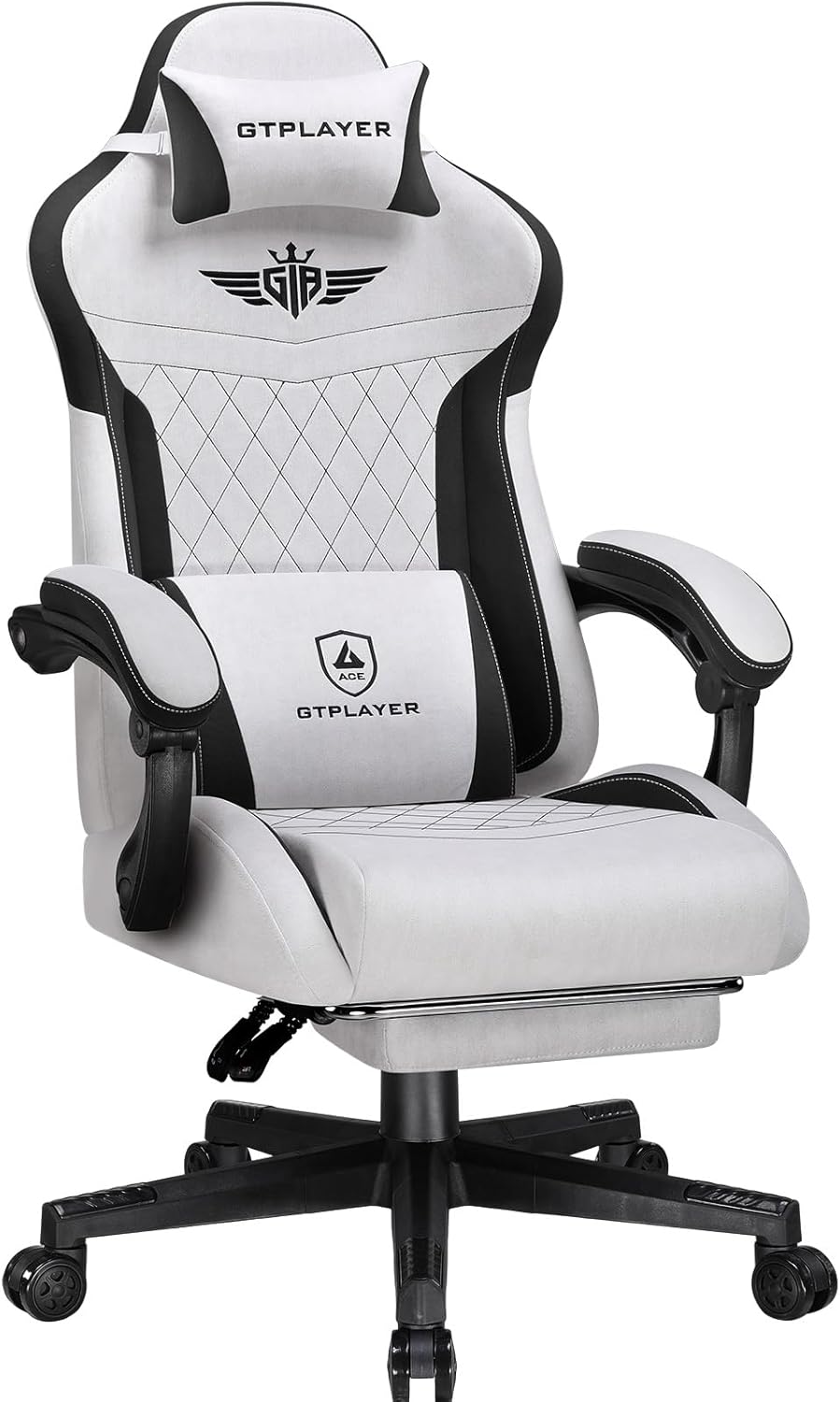 GTPLAYER Gamingstoel, ergonomische gamerstoel van stof met lendensteun, pc-stoel met verbrede rugleuning, belastbaar tot 150 kg, grijs - GT832